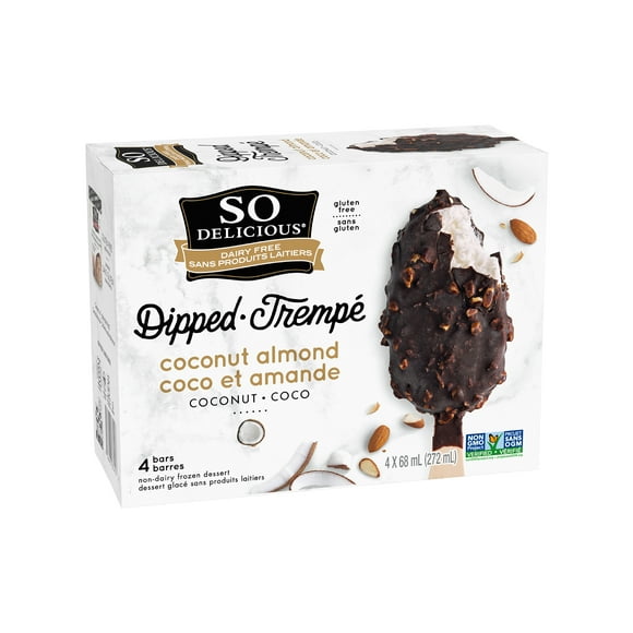 Barres glacées de lait de coco sans produits laitiers et sans gluten à la saveur coco et amande So Delicious 4x68 ml Barres glacées de lait de coco sans produits laitiers, coco et amande