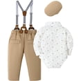 thumbnail image 2 of ZOEREA Baby Boy Outfits Suits Infant Formal Dress Clothes Gentleman Wedding Print Shirt+Beret Hat+Suspender Pants+Bowtie, 2 of 6