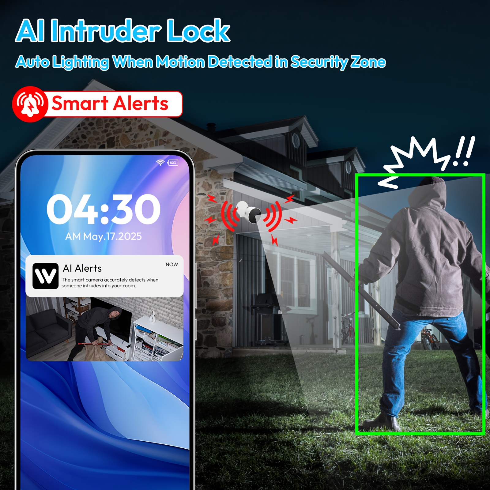 HD 4MP Smart WiFi Security Camera for Home Safety, A+ Day/Night Vision, App Control, Instant Human/Pet Alerts for Home & Business