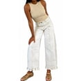 thumbnail image 2 of sicmoss Women's White Cotton Barrel Jeans Y2K Wide Leg Baggy Ruffle Hem with Pockets, 2 of 7
