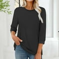 thumbnail image 2 of Womens 3/4 Length Sleeve Shirts Fashion Casual Sweatshirts Fall Winter Solid Color Sweaters Crew Neck Loose Blouses Women's Pullover Top, 2 of 5