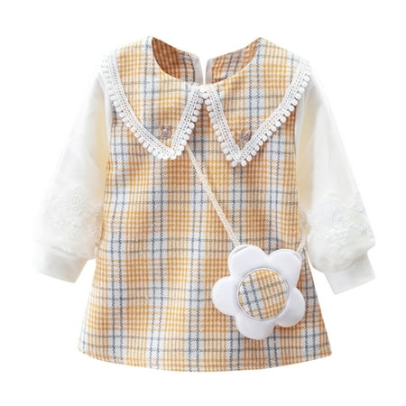 

Toddler Kids Baby Girls Long Sleeve Plaid Prints Princess Dress Bag Set Clothes Toddler Girls Clothes