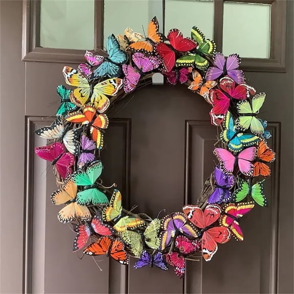 Artificial Butterfly Wreath for Front Door Spring Summer Wreath Easter Holiday Party Decoration Wall hanging Farmhouse For Indoor Outdoor Simulation Butterfly Photo Prop