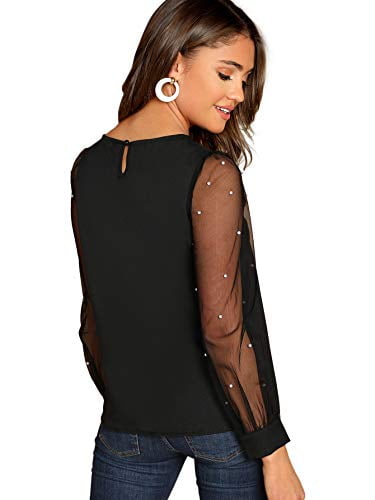 Long Sleeve Dressy Tops Blouse Black 