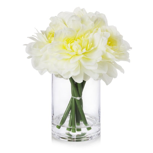 Enova Home Artificial Silk Dahlias Fake Flowers Arrangement in Clear