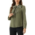 thumbnail image 4 of INSPIRE CHIC Women's Tie Neck Button Down Work Long Sleeves Blouse Shirts L Navy Green, 4 of 6