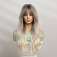 thumbnail image 2 of RightOn Blonde Wig for Women Long Curly Wavy Ombre Blonde Wig with Bangs Gray Blonde Hair Wigs Synthetic Heat Resistant 26 Inches Wig with Wig Cap (Ombre Blonde), 2 of 5