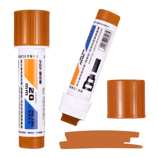 Uxcell Poster Markers, 2Pcs Large Capacity Permanent Huge Banners Posters Markers Bold Thick Chisel Tip Pen for Painting Drawing on Plastic Glass Wood Fabric Canvas, Brown(0.8" Tip Width)