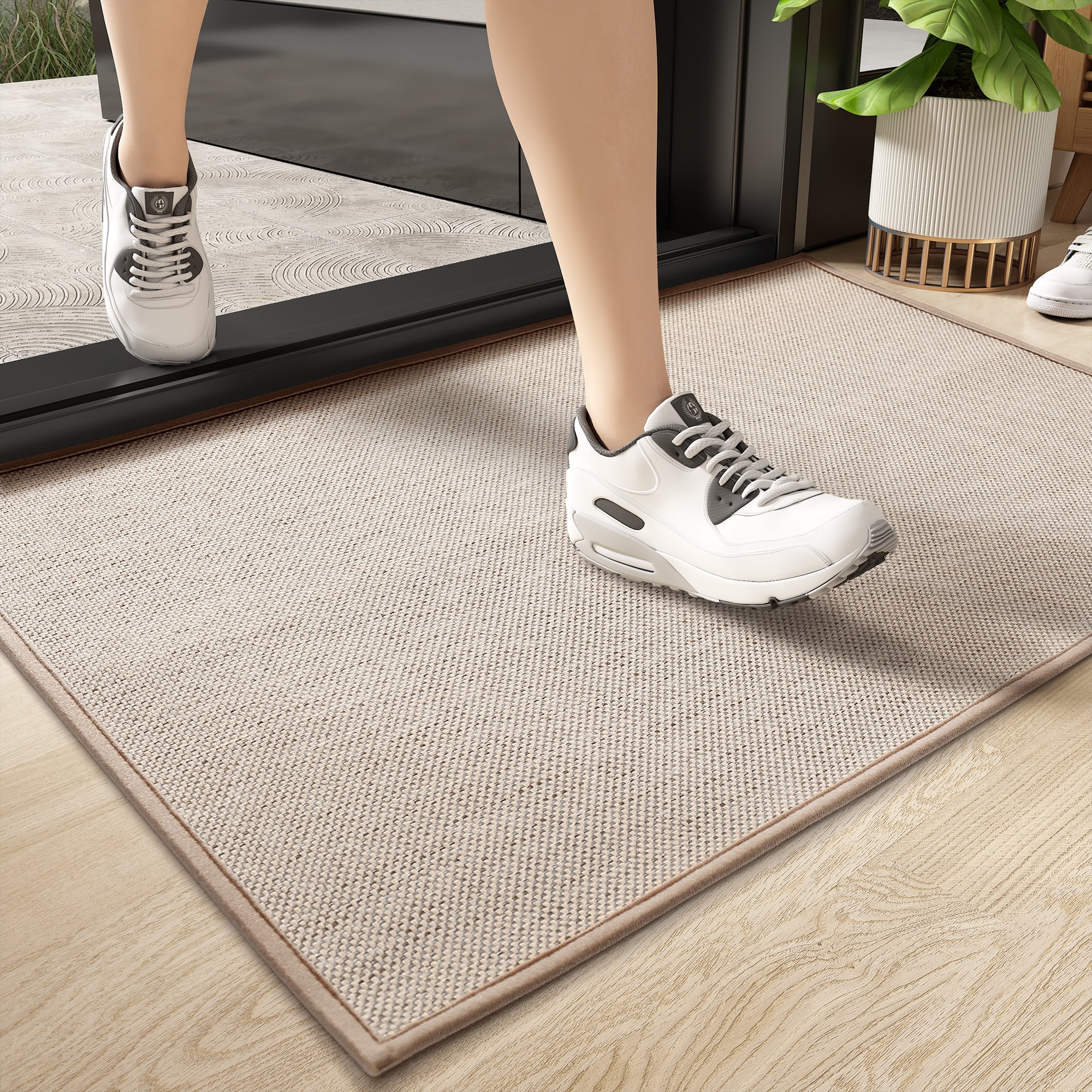 PABUBE Indoor Doormat 26" x 47", Non Slip Door Mats for Inside Washable, Front Door Entry Rug for Entryway Indoor, Dirt Trapper Absorbent Welcome Floor Mats for Home Indoor, Khaki