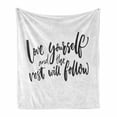thumbnail image 1 of Saying Soft Flannel Fleece Throw Blanket, Love Yourself and the Rest Will Follow Phrase Wisdom Words, Cozy Plush for Indoor and Outdoor Use, 70" x 90", Charcoal Grey White, by Ambesonne, 1 of 6