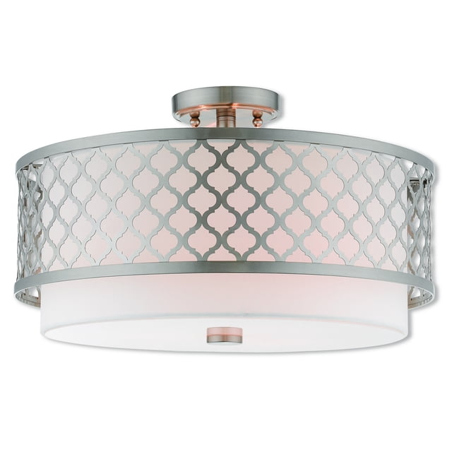 Livex Lighting 41109-91 Arabesque Plafonnier Encastré de 18 Pouces, Nickel 3x60 W