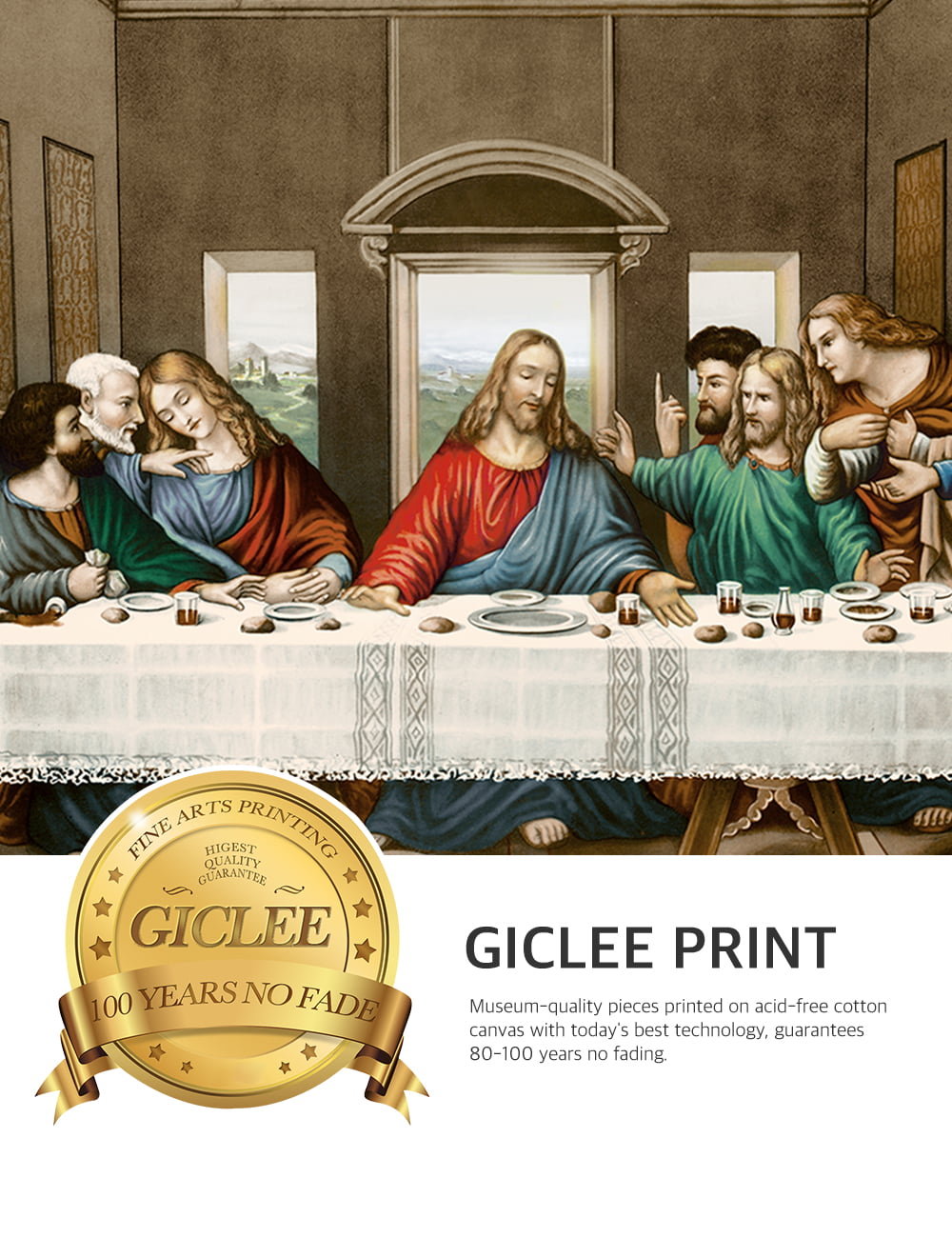 DecorArts -The Last Supper by Leonardo Da Vinci. Classic Art Reproduction.  Giclee Print. Picure Size:32x18\