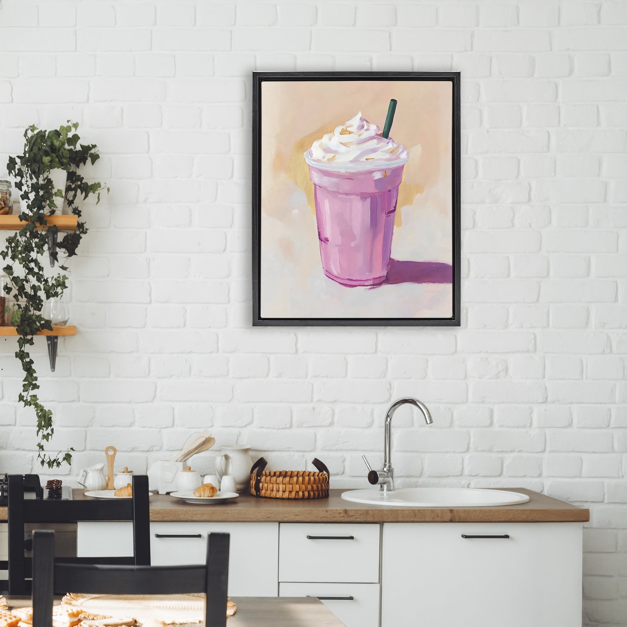 Stupell Industries Pink Strawberry Shake Black Framed Floater Canvas Wall Art, design by The Prints Vibe