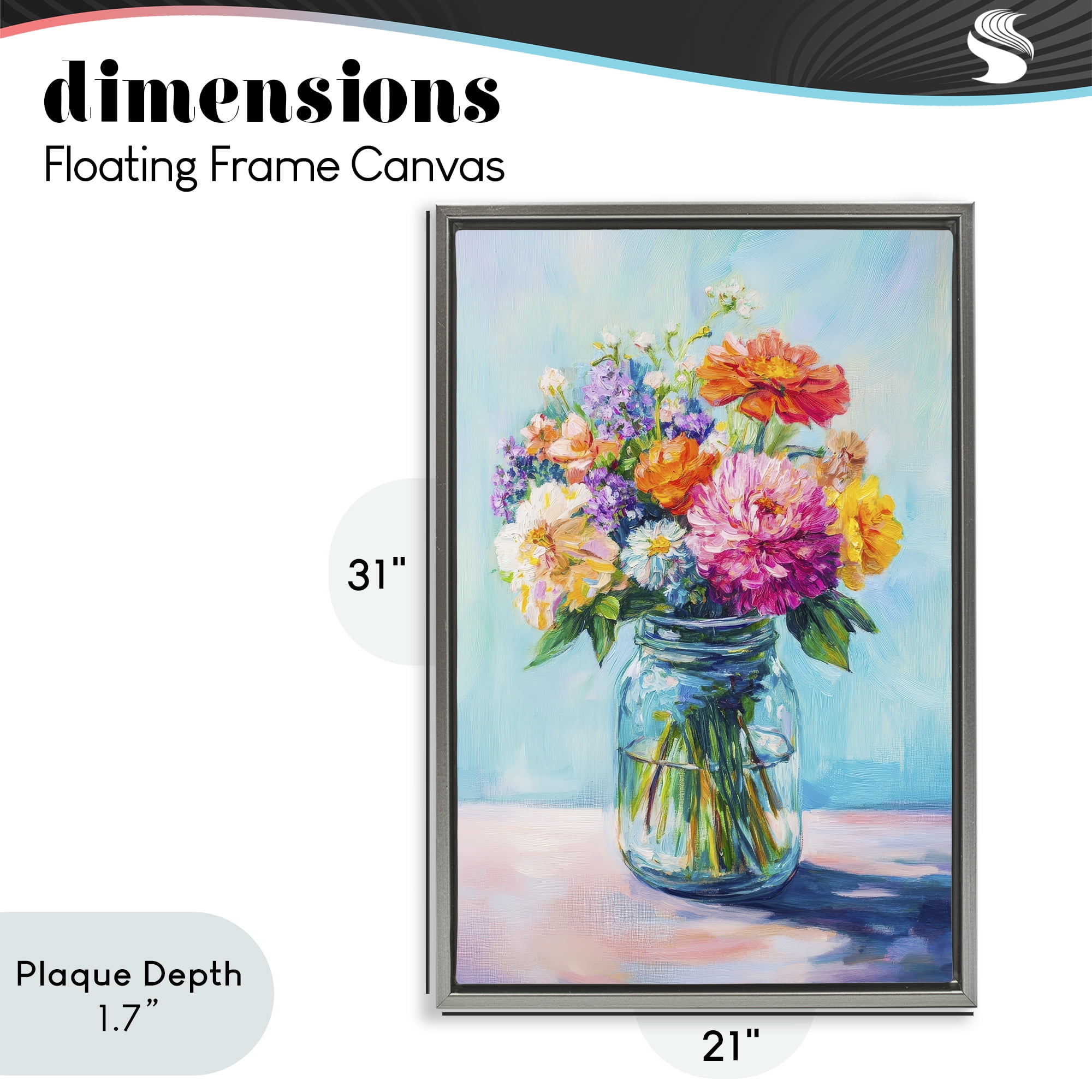 Stupell Industries Vibrant Country Jar Bouquet Gray Framed Floater Canvas Wall Art, design by Petal Prints Design