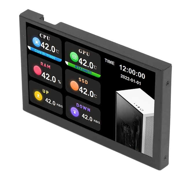 PC Data Monitor IPS USB Mini Screen 5.0 Inch 800x480 HD Resolution, Type C PH Ports, DIY Themes, Aluminum Alloy Shell, Customizable Settings