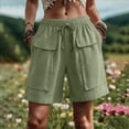 thumbnail image 2 of TEAJOPSUU Womens Solid Color Shorts Cotton Linen Blend Drawstring Multi Cargo Pockets Shorts Casual Summer Shorts Olive Green, 2 of 6