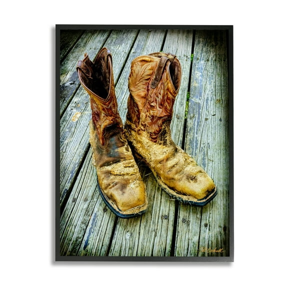 Stupell Industries Old Work Boots Photography Beauty & Fashion Photography Black Framed Art Print Wall Art, 11 x 14