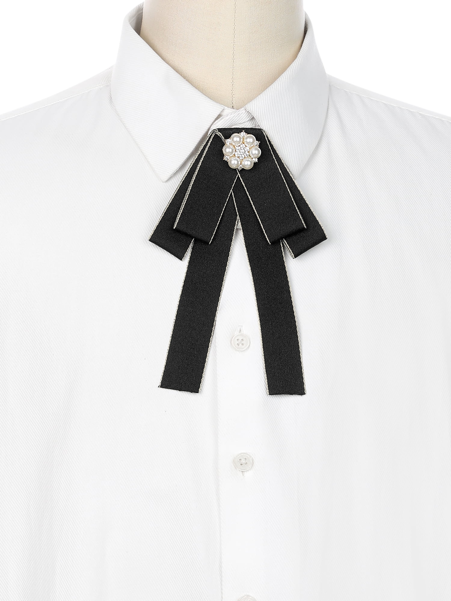 DARING DIVA Women's Ribbon Bow Rhinestone Pre-Tied Bow Ties Black