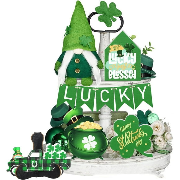 Easter Decorative Tray - St. Day Tiered Tray Decor Wooden Table Signs Green Block Wood Table Centerpieces with Holder for St. Home Holiday Decor, Decorate The Tray, Mother'S Day Gifts