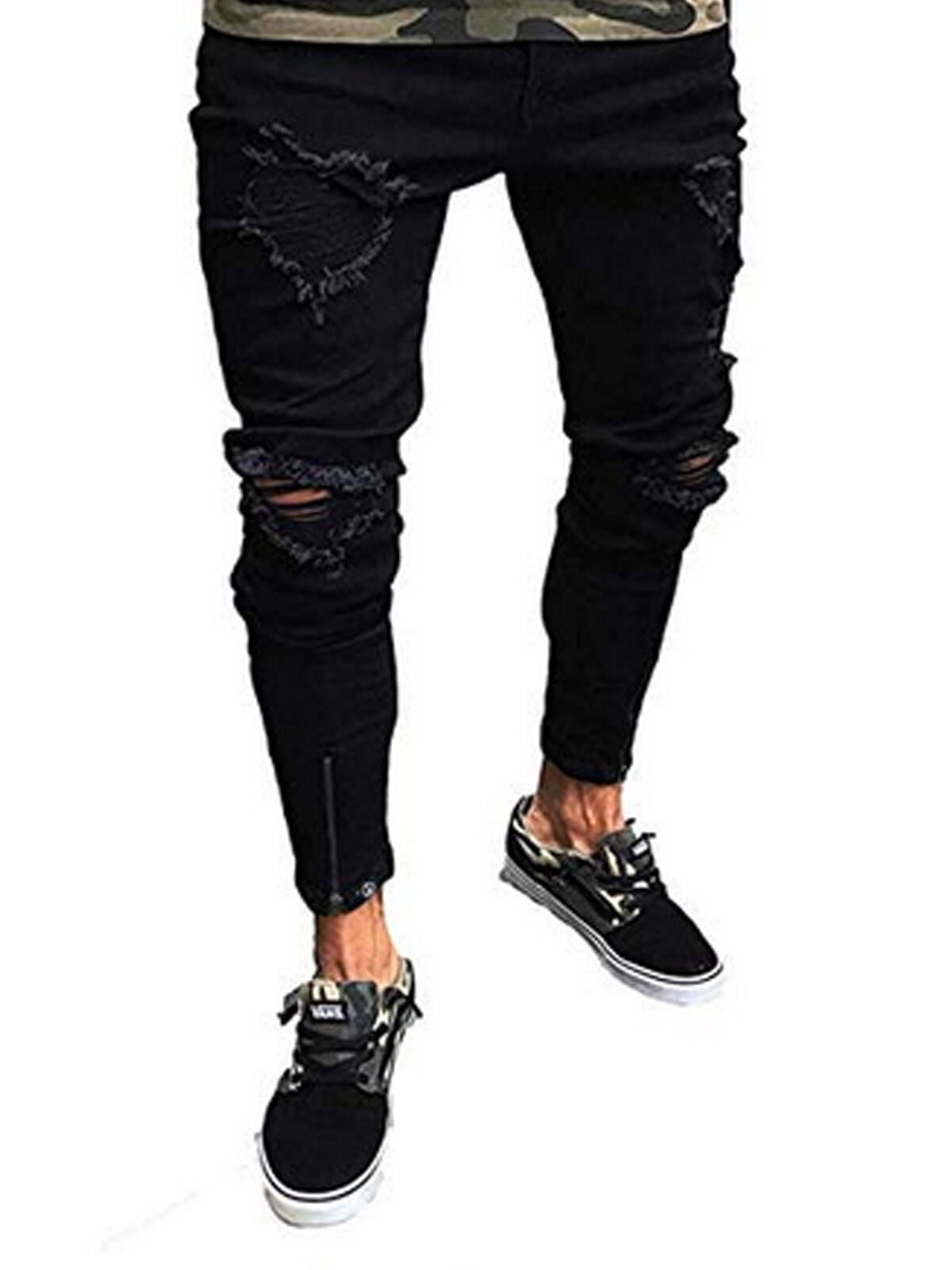 skinny ripped zipper jeans