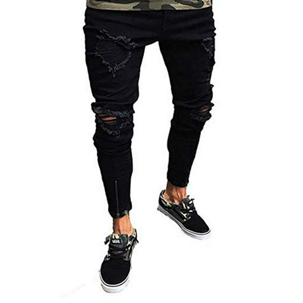 mens black ripped jeans slim fit