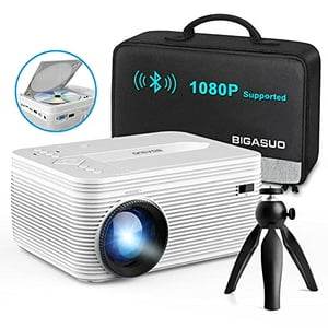BIGASUO HD 9000L Bluetooth Projector Built in DVD Player, Mini Projector 1080P and 250"Supported with Tripod/ Carry Bag, Projector Compatible w/ TV Stick, PS5, Laptop, Portable Outdoor Movie Projector