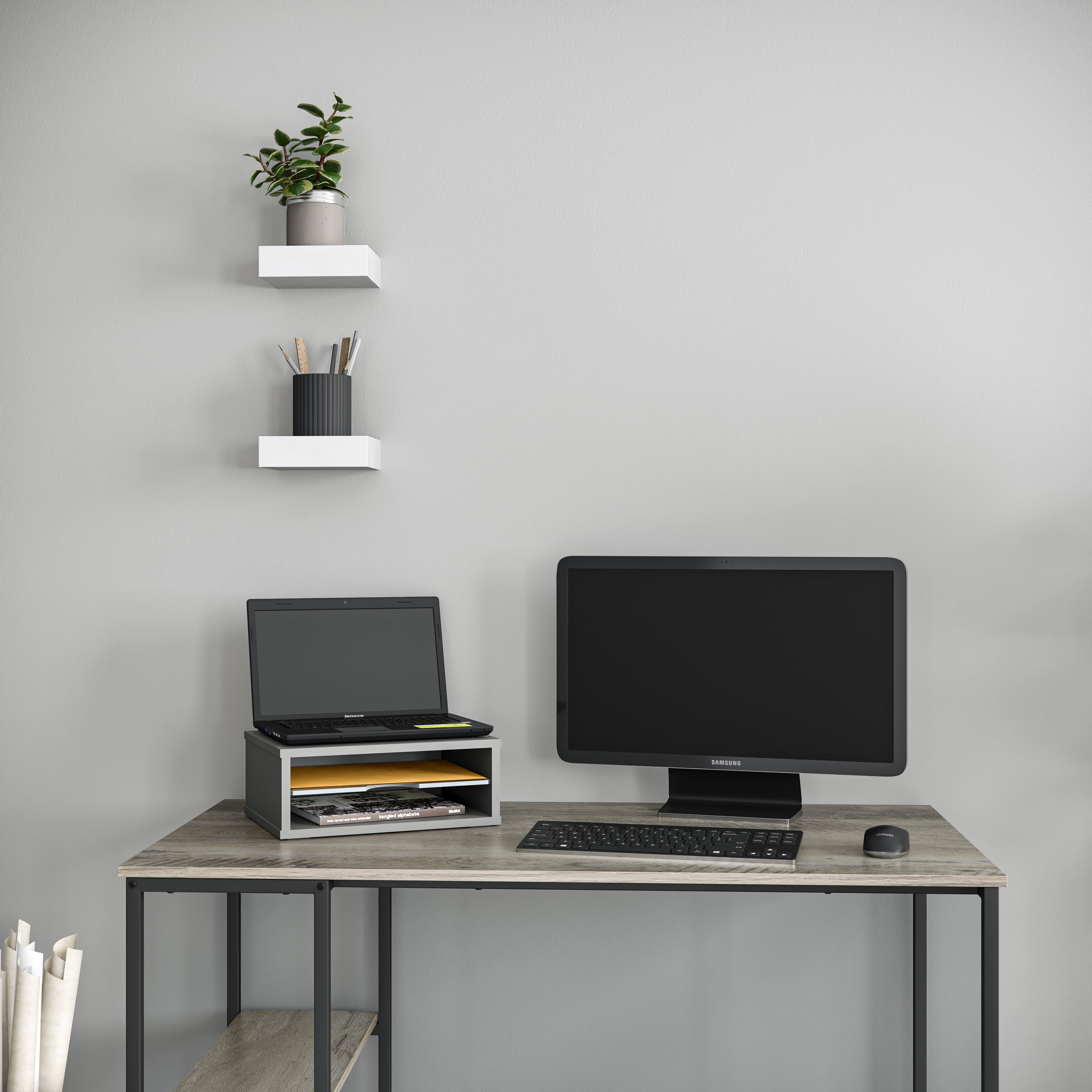 Ballucci File Organizer, 2-Tier Desk Paper Sorter Letter Tray, Stackable, Gray