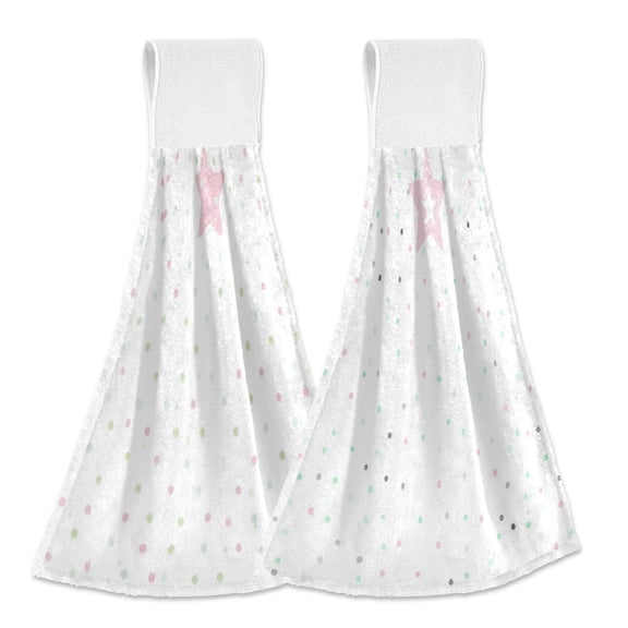 IAUYY Kitchen Hanging Towels Set of 2 100% Polyester Absorbent, Super Soft Hand Towels with Hanging Loops for Bathroom Kitchen The Small White Dots The Small Green Dots
