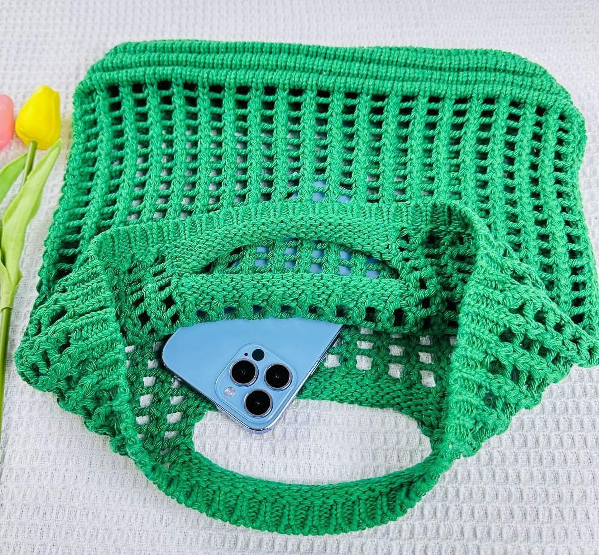 Kukuzhu Women's Handwoven Aesthetic Tote Bag Crochet Handbag Cute Knitted Mesh Beach Bag for Summer Vocation Shopping