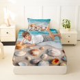 thumbnail image 4 of jejeloiu Beach Shells Twin Sheets,Ocean Pattern Bedding For Boys,Blue Beige,3pcs,1 Fitted Sheet and 1 Pillowcase, 4 of 6