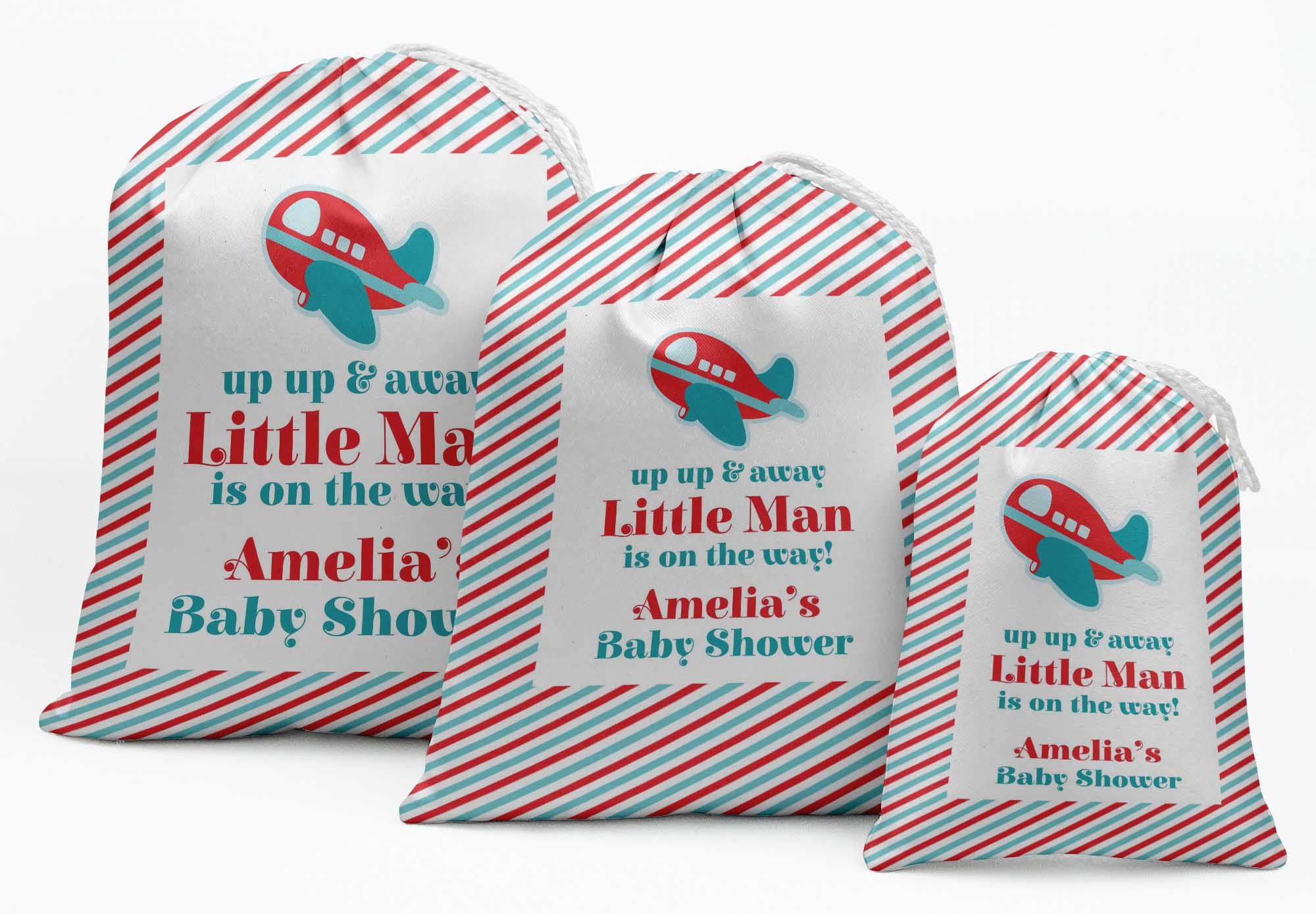 Darling Souvenir Multicolor Little Man Baby Shower Custom Party SuppliesÂ&nbsp;Drawstring PouchesÂ&nbsp;Favor Bags 15 Pieces