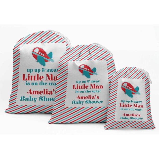 Darling Souvenir Multicolor Little Man Baby Shower Custom Party SuppliesDrawstring PouchesFavor Bags 15 Pieces