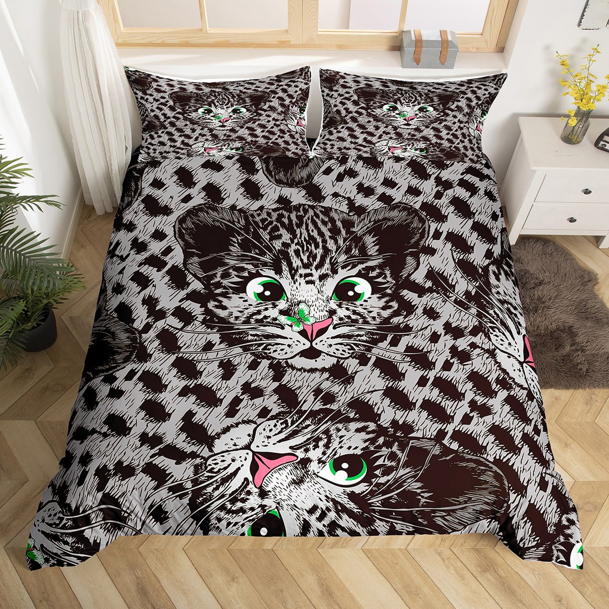 Leopard Print Bed Sets Kawaii Little Cheetah Duvet Cover, Wild Animal