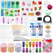 HANRU 219Pcs Resin Kit for Beginners, Resin Mold Kit with Resin Molds Silicone and Epoxy Resin Supplies Include Dried Flowers, Foil Flakes, Necklace Cord, Earring Hooks for DIY Jewelry Making