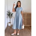 thumbnail image 6 of Womens Blue And White Striped Ruched Waist Midi Dress Summer Vacation, 6 of 9