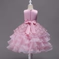 thumbnail image 5 of MGDXOX Girls Sleeveless Tulle Dress with Rhinestone Bodice Bow Waist and Tiered Skirt Formal Party Dress for Weddings Pink 3-4Years, 5 of 6