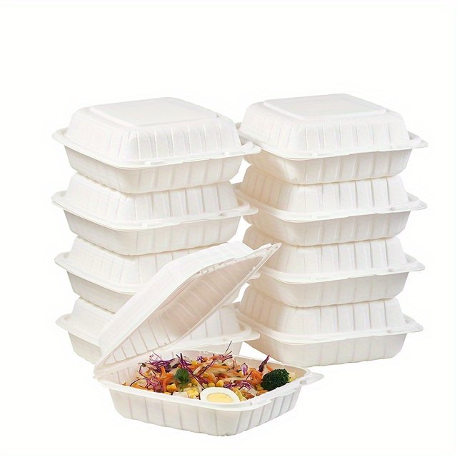 AMERTEER 25/50pcs 3 Compartment To Go Food Containers Disposable Take Out Food Containers To Go Boxes For Food Clamshell Food Container Heavy Duty To Go Box Kitchen Supplies