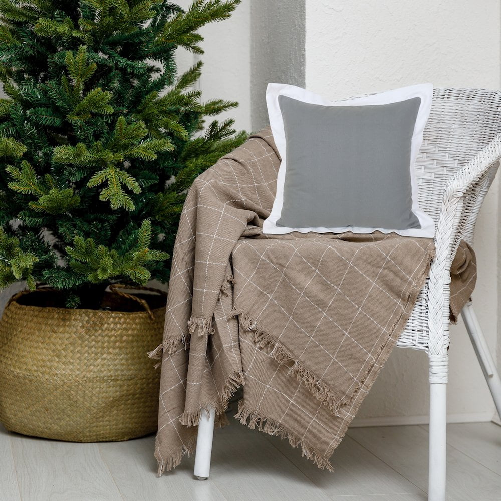 Laddha Home Designs Handwoven Color Block Cotton Throw Pillow Cover - 20" - Gray and White