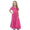 thumbnail image 6 of GERsome Girls Maxi Solid Color Dress Short Sleeve Holiday Dresses with Pockets 4-14 Years, 6 of 9