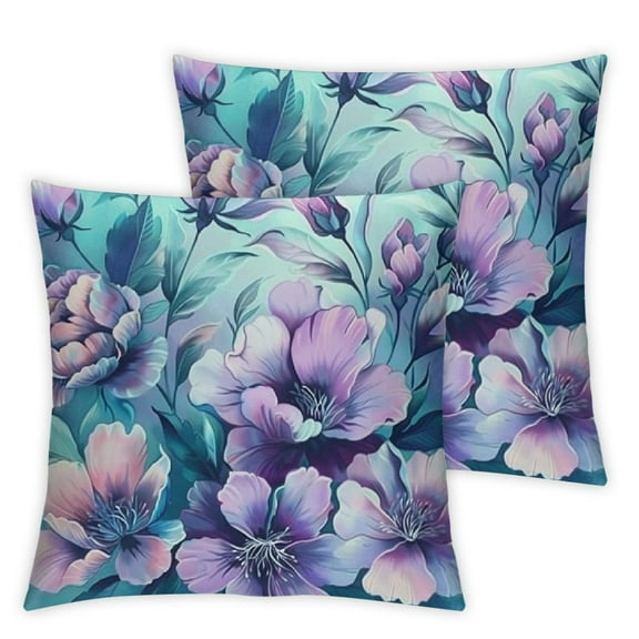 nygtbtfer Purple Flowers Design Teal Blue Floral Cute Garden Colorful Throw Pillow, Multicolor White