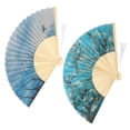 thumbnail image 2 of uds ventilador plegable Manual de bambú mano albaricoque flor lavado pintura clima decoración artesanal, 2 of 5
