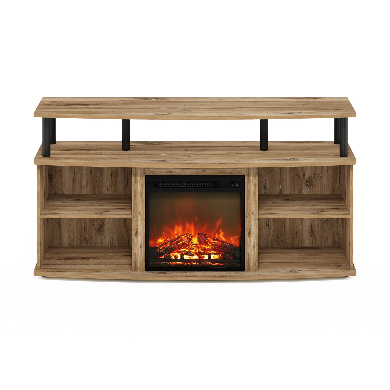 HomeStock Zen Zone Open Shelving Storage Fireplace Entertainment Center For Tv Up To 55 Inch, Flagstaff Oak/Black
