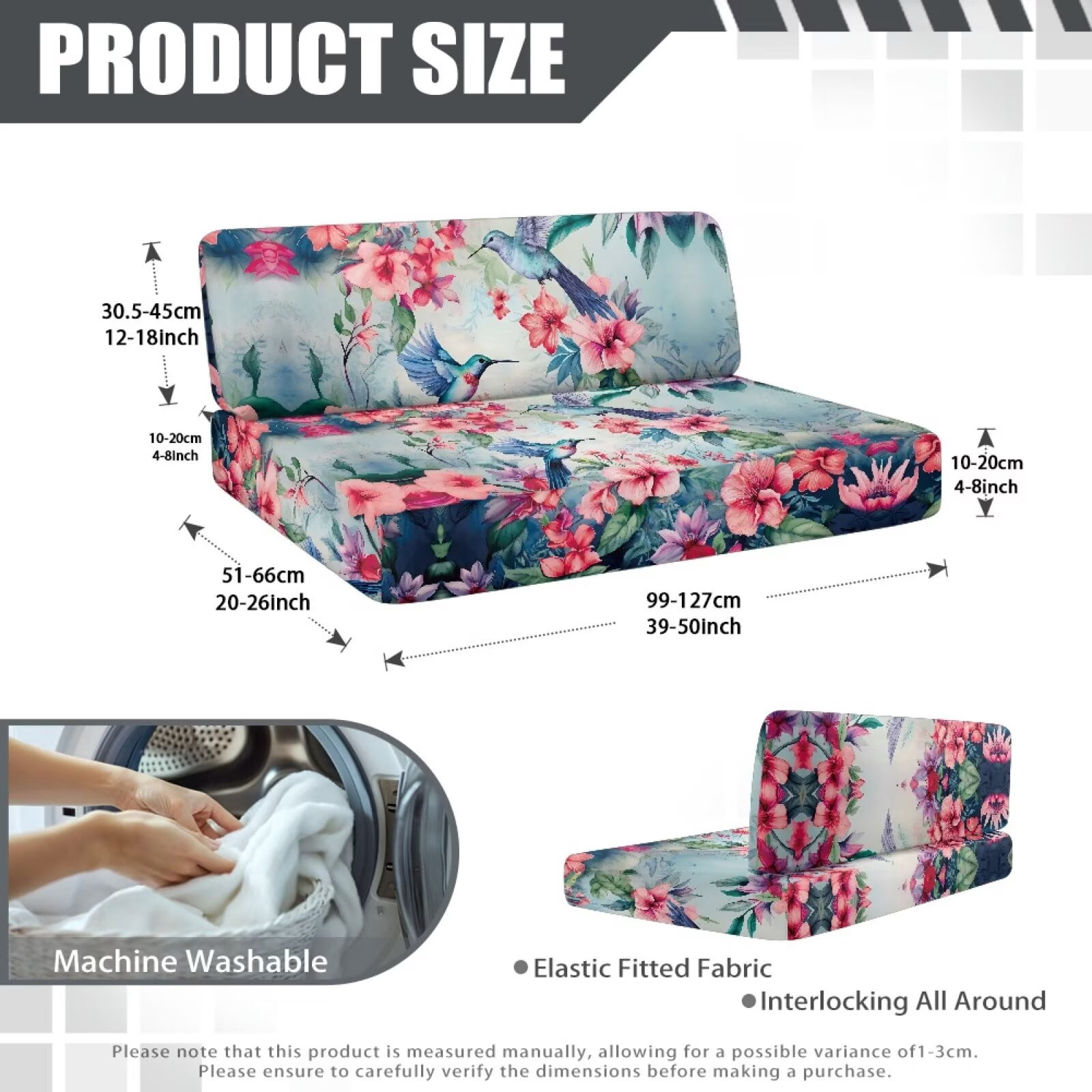 XYZCANDO Hummingbird Floral RV Dinette Cushions Stretchable RV Accessories for Inside Universal Bench Cushion Comfortable Couch Cushion Covers Stylish Camper Accessories for Inside Slipcovers Blue
