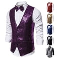 thumbnail image 1 of Blekii Men's Suit Vest Slim Fit Business Wedding Sleeveless Tank - Golden Sequin Design, Includes Matching Cravat - Perfect for Formal Events, Wedding Party, Performance Costume,, 1 of 5
