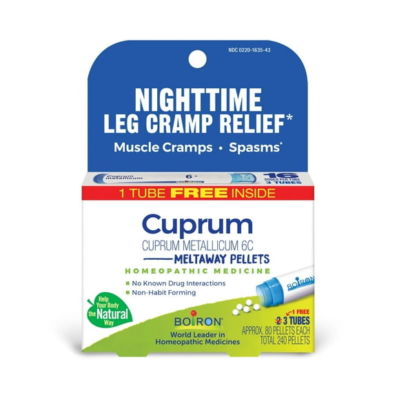 Boiron Cuprum Metallicum 6C, Homeopathic Medicine for Nighttime Leg Cramp Relief, Muscle Cramps, Spasms Relief, 240 Pellets