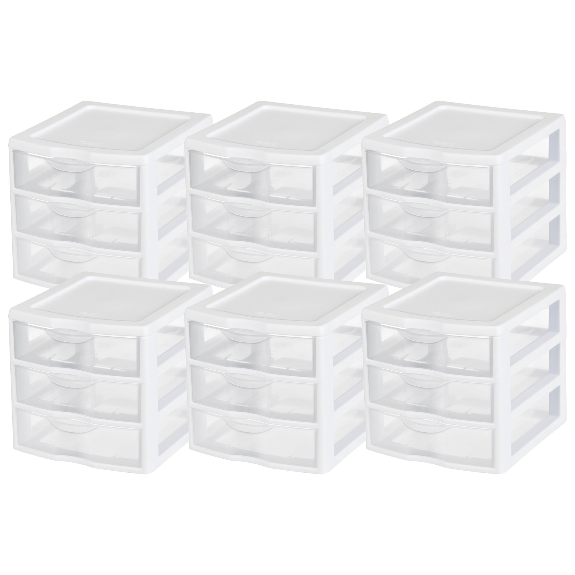 Sterilite ClearView Plastic Small 3 Drawer Organizer - Desktop Storage Unit, White, 6 Pack