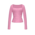 thumbnail image 6 of tarylea Womens Tops Long Sleeve Square Neck Fitted Crop Tops Casual Fall Comfy Solid Color Trendy Cite T-Shirts, 6 of 7