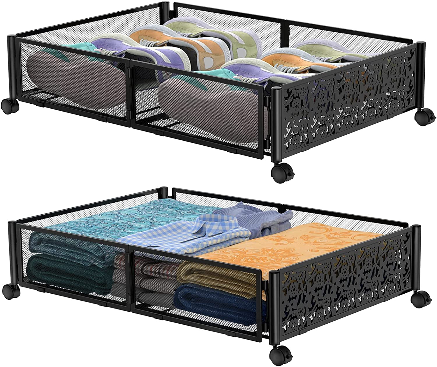 AYMZ 2PACK Metal Under Bed Storage Containers with Wheels,Under Bed