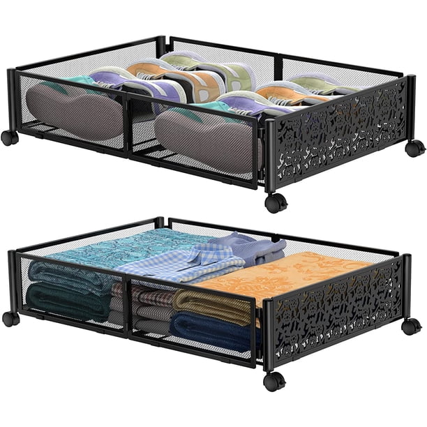 AYMZ 2PACK Metal Under Bed Storage Containers with Wheels,Under Bed