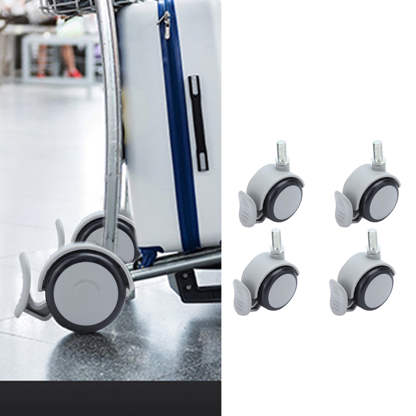 Yajisi 4Pcs 2-Inch Rubber Brake Caster Wheels with M10 Thread Stem for Office Chairs and Furniture (5.08 cm) Swivel Accessories Home Improvement Desk Setup Replacement Set Heavy Duty Hardware